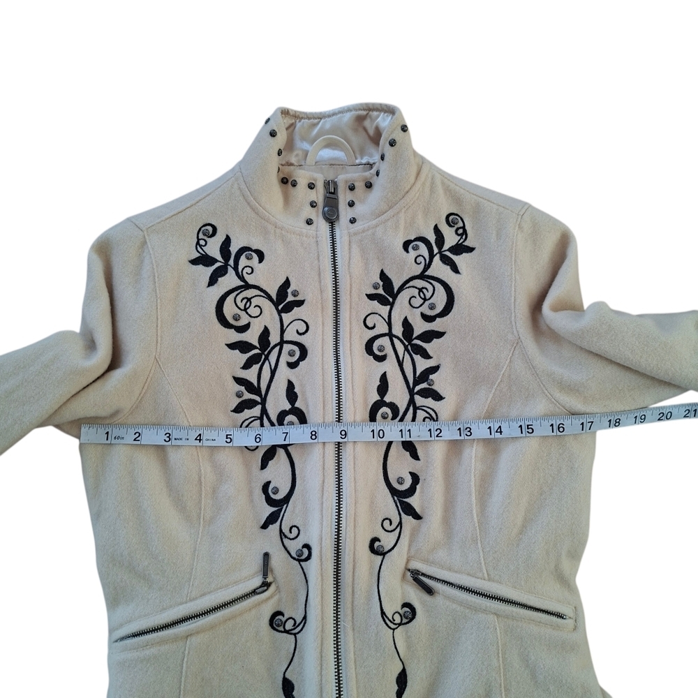 Powder PR River Cream Wool Jacket with Black Embroidery Cardigan Outfitters - Picture 11 of 12